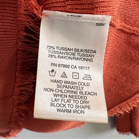 Sigrid Olsen Rust Orange Fringe Cowlneck Silk Blend Sweater Small - Picture 4 of 7
